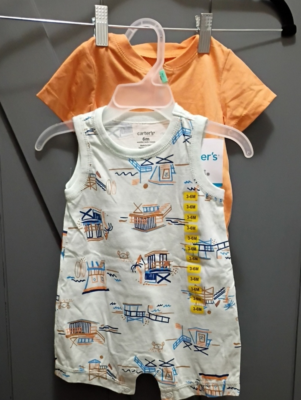Carter's Orange Tee with Cream Beach-Print Romper
